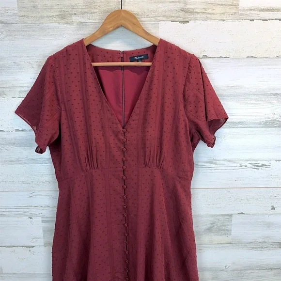 Madewell Burgundy Swiss Dot Mini Dress Button Front Cotton Cottagecore 12 - Picture 6 of 13